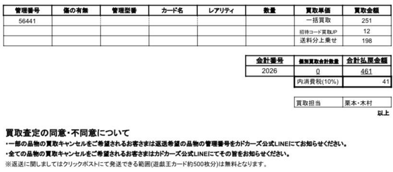 カドカーズ査定結果